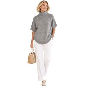 The Cashmere Project 100% Cashmere Turtleneck Poncho Sweater Gray Size L